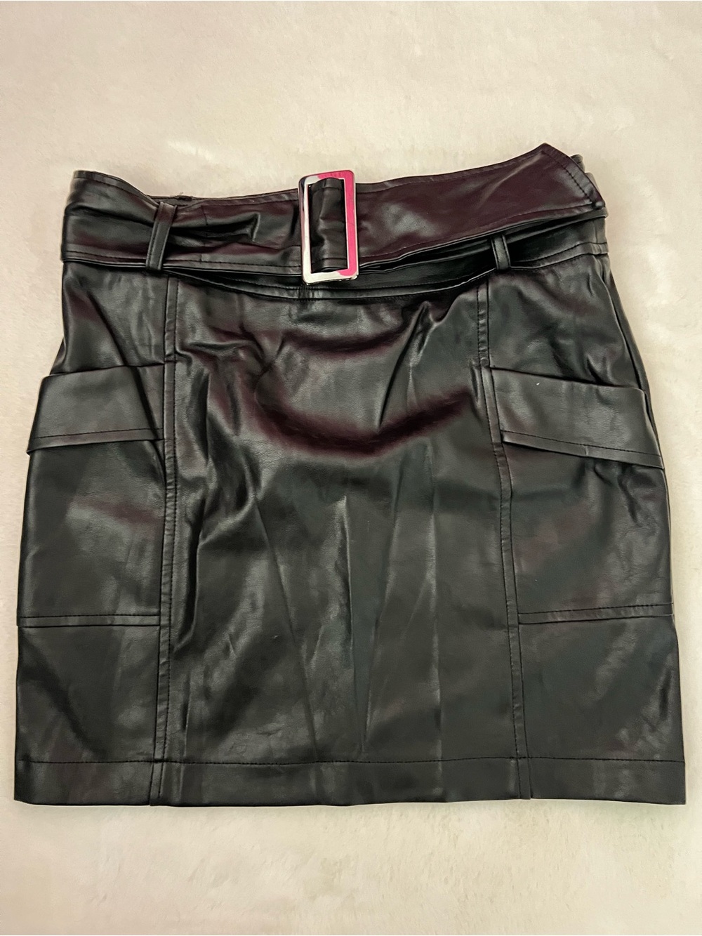 Kendall & Kylie Black Faux Leather Belted Mini Skirt
